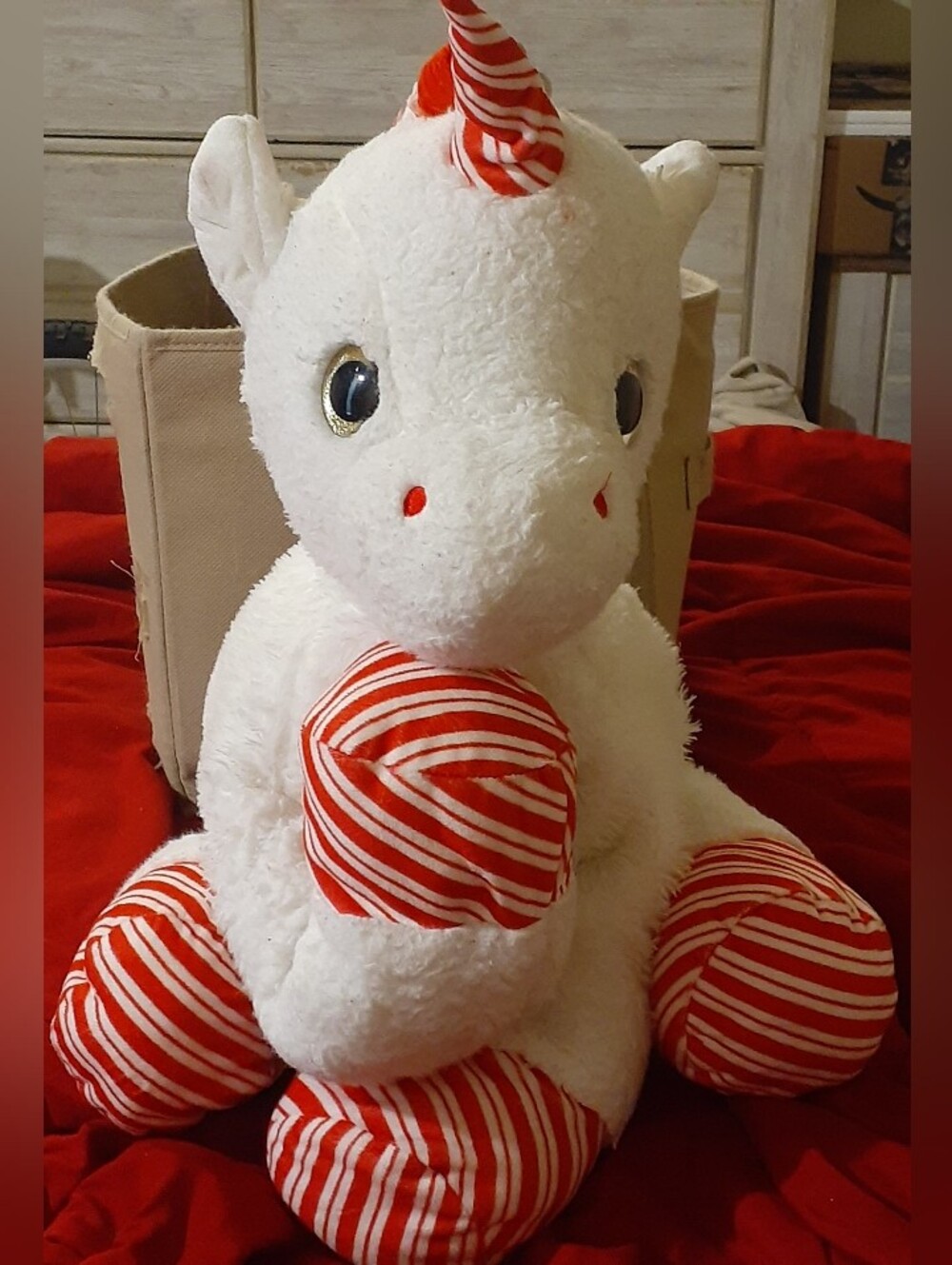 White Unicorn Plush with Red-Striped Accents - Kids Stuffed Animal